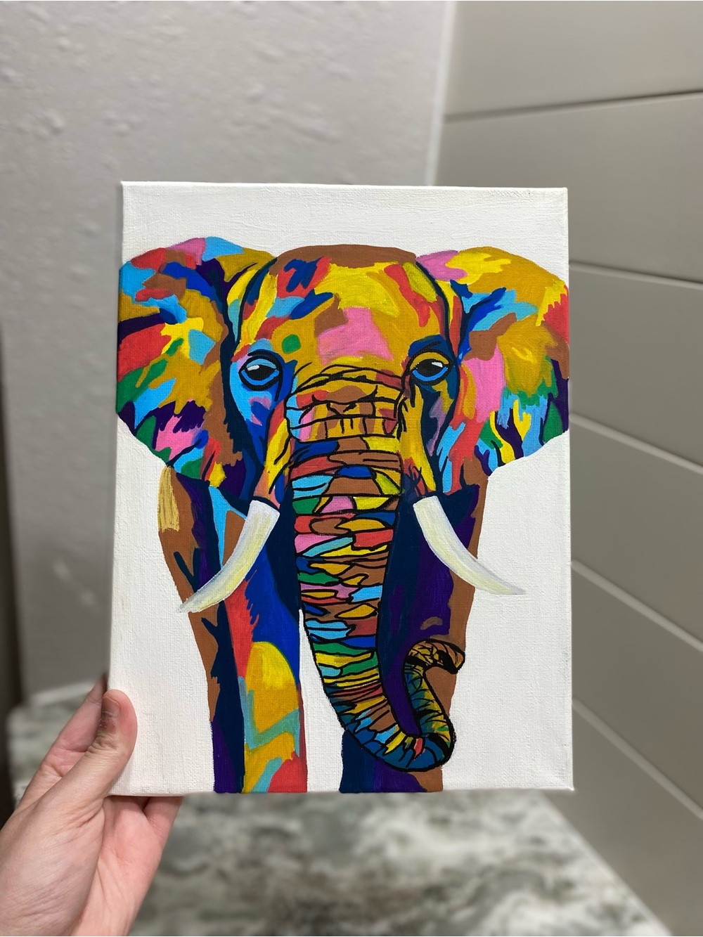 Hand-Crafted Colorful Elephant Pop Art Painting